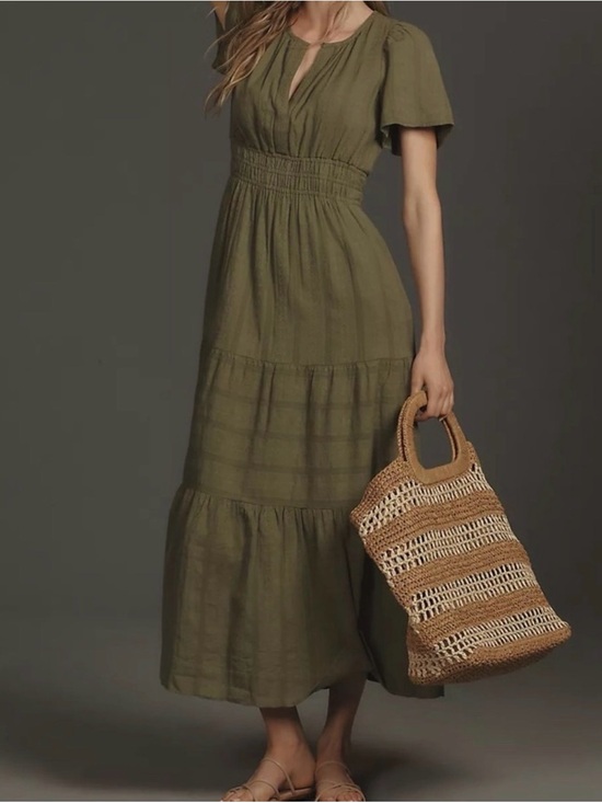 Anthropologie Dresses & Skirts - Anthropologie Women’s Olive Green Tiered Maxi Dress 100% cotton.